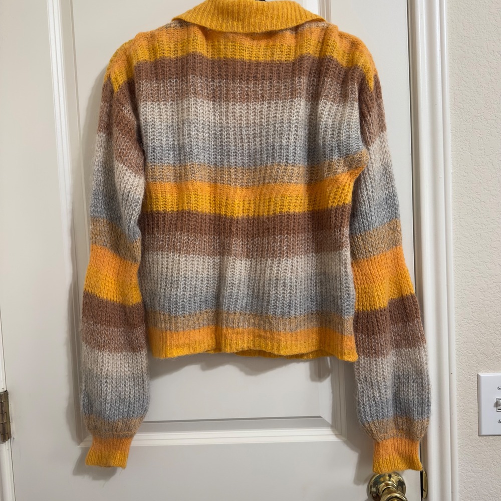 Something Navy Striped Collared Button Alpaca Woo… - image 7